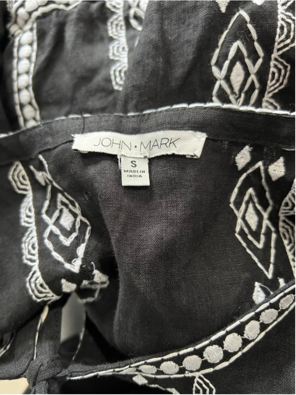 Women's JOHN MARK 100%linen Black & White Embroidered Maxi Dress S - Picture 5 of 9